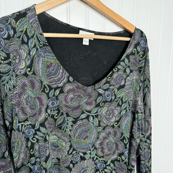 J Jill Top Large Multicolor Floral Paisley V-neck Stretch Casual Women - Picture 3 of 9